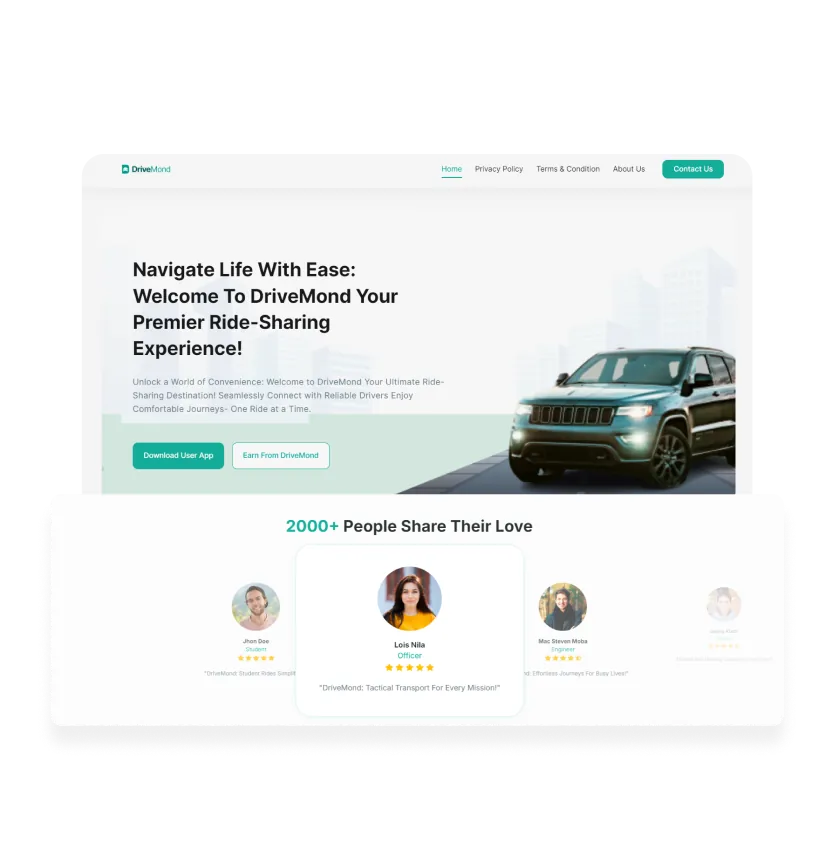 Site comercial de Ride Hailing
